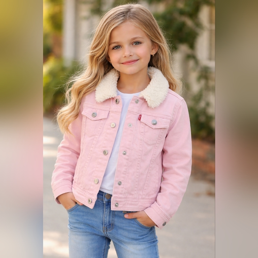 Levi's Pink Denim Jacket with Cream Sherpa Collar
